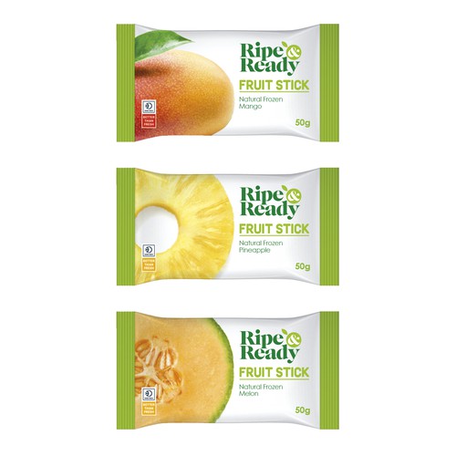 Packaging for a healthy, natural, just fruit snack. 3 different fruits
