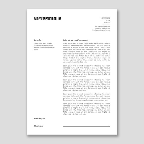 Letterhead for Widerspruch