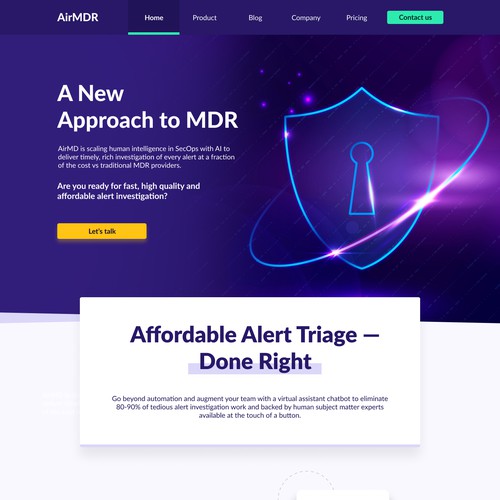 Bold landing page for a cyber security firm