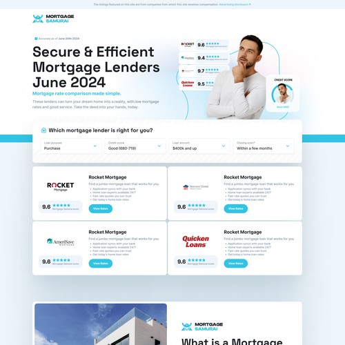 Early proposal for Mortgage rate analyzer website.
