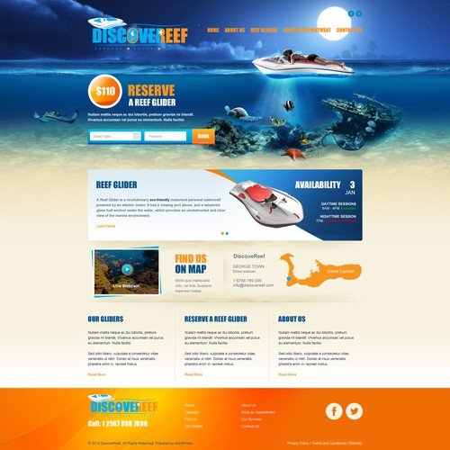 Design a vibrant website for a Caribbean Ocean Water sports business