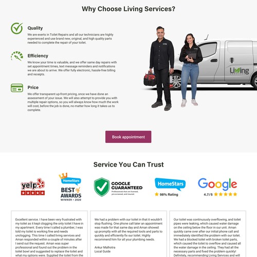 Landing page for plumbing company