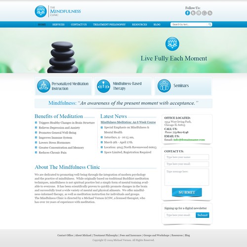 Mindfulness-based therapy clinic needs engaging and dynamic redesign. 