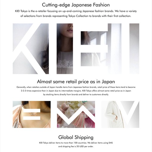 Top page design for Japanese Fashion e-commerce, KIEI Tokyo.