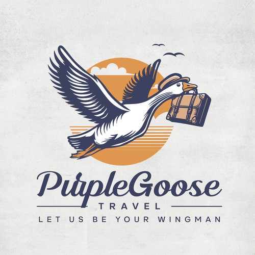 Design a logo of a purple goose as the main character of a travel agency.