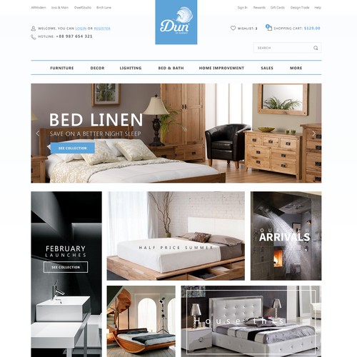 Simple, modern and bright webshop with bedroom stuff