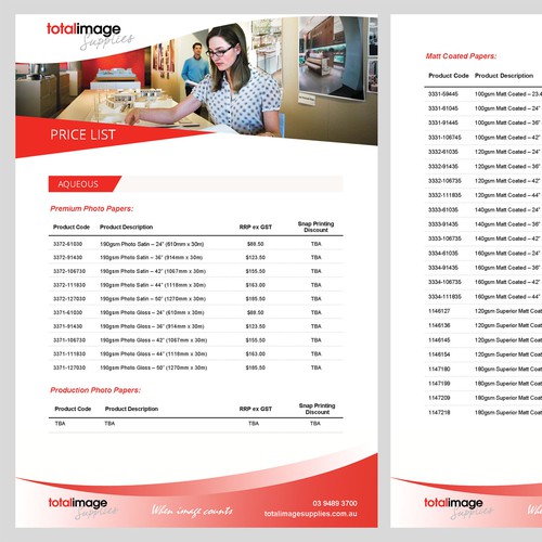 Printable Pricelist design