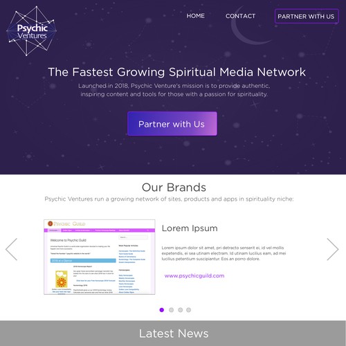 Web page concept for Psychic Ventures