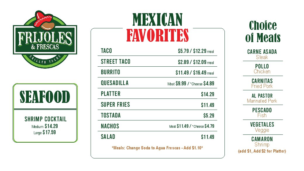 Menu for Mexican Restaurant