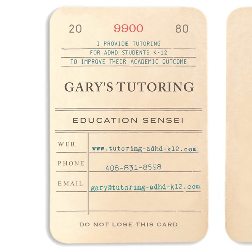Library themed business cards for tutoring