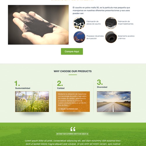 Redesign for a sustainability company recycling tires - Products Page