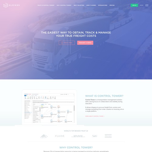 Homepage design Belgium based transportation management solution provider