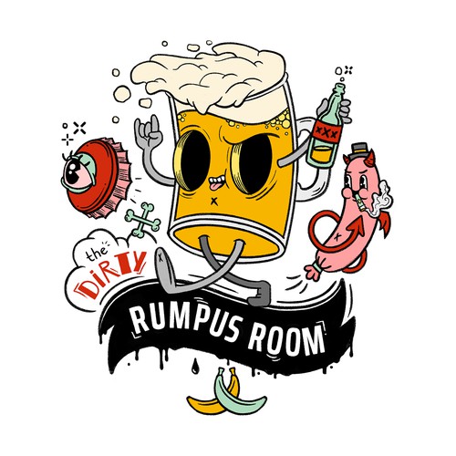 Cartoon-Inspired Drunk Mascot for YouTube Channel Set in a Bar
