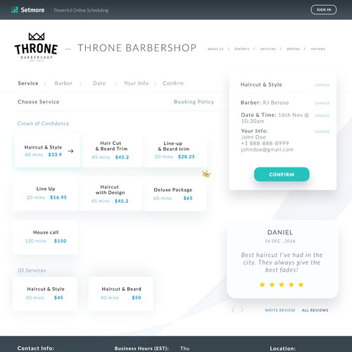 Booking Page for a booking web app