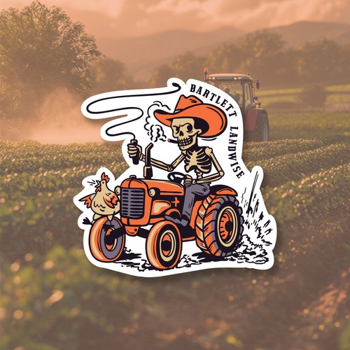 Funny sticker design with skeleton and crazy chicken