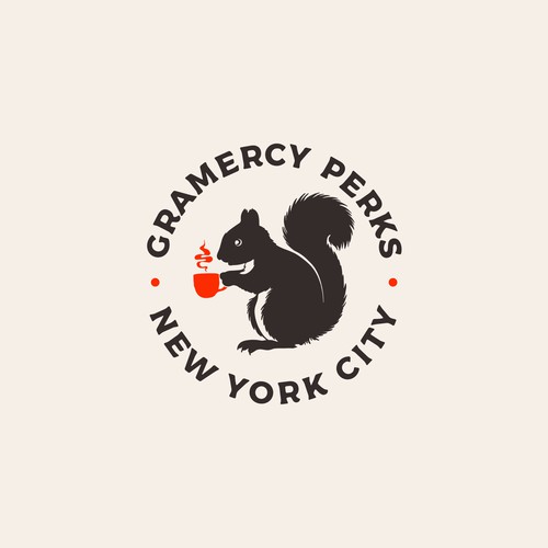 Logo of a squirrel drinking coffee
