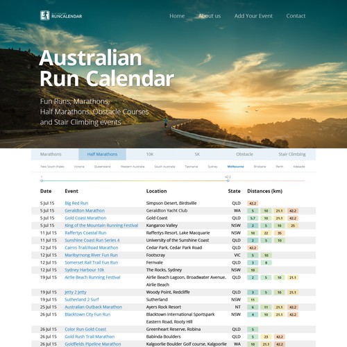 Web design for running events site