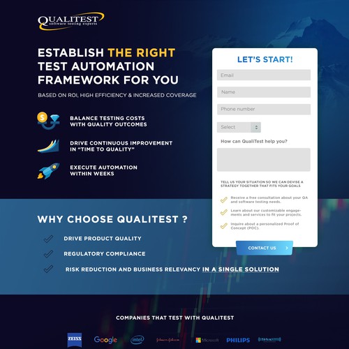 Landing Page for Qualitest