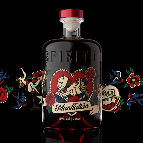 Hip and Bold label for "Tattoo" line of distilled spirits