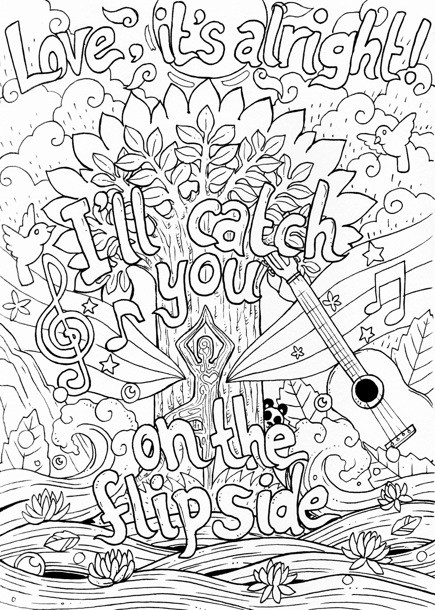 love, it's alright! i'll catch you on the flipside - greeting card / coloring "page"  design.
