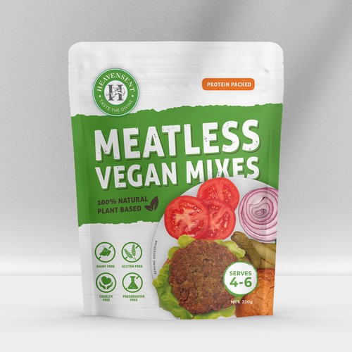 Packaging Design for Heavensent Foods - Meatless Vegan MIxes