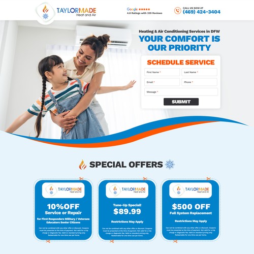 Landing page design taylormade heat and air