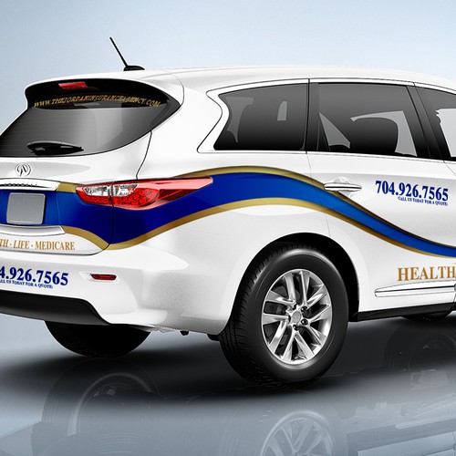 Clean, Innovative,Eye-catching Insurance agency car wrap