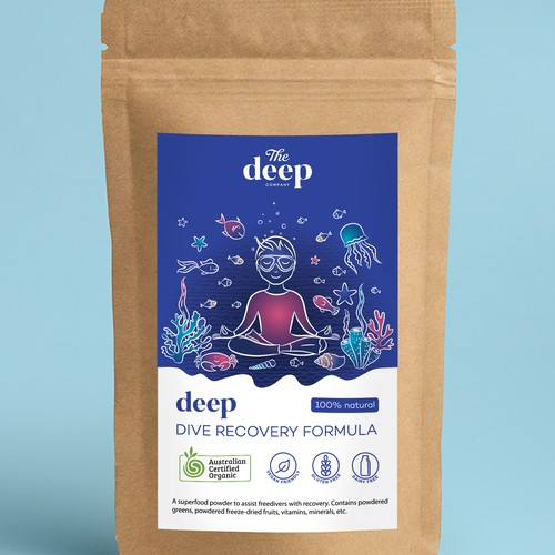 Product label with underwater illustration