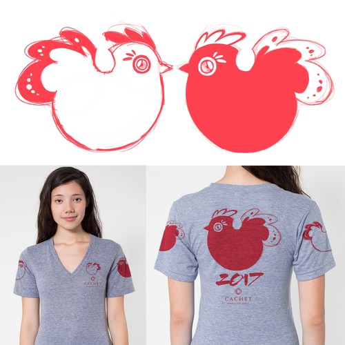 Women's Graphic Tee Sketch Concept for 2017 Lunar New Year of the Rooster