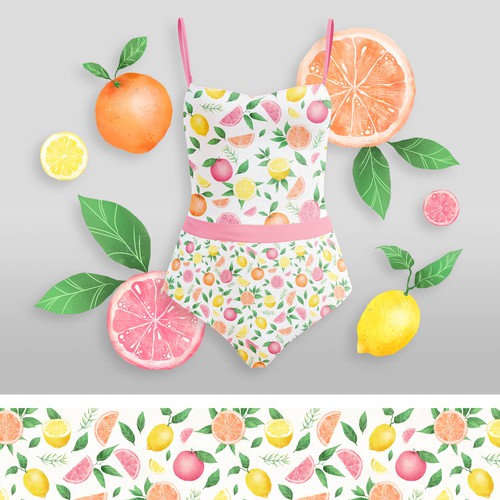 Watercolor fruit print for Swimwear company