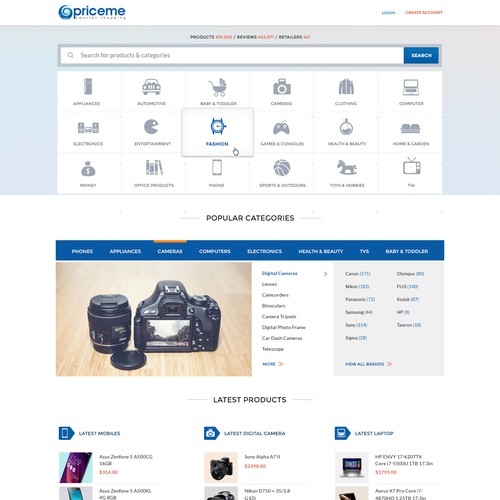 New homepage for popular Price Comparison site