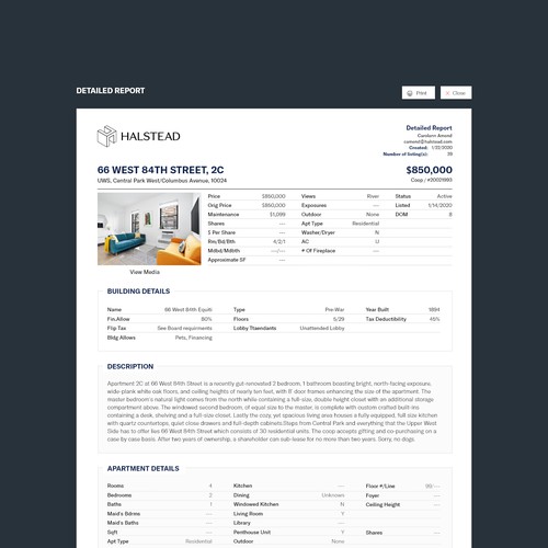 Real Estate Summary Report Design