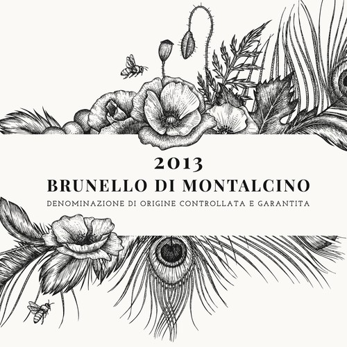 Illustration for Premium Wine Label of "Corte Pavone" Wine Estate in Montalcino, Toscana.