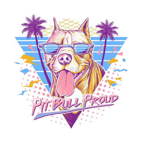 80s Style Pitbull T-shirt Design