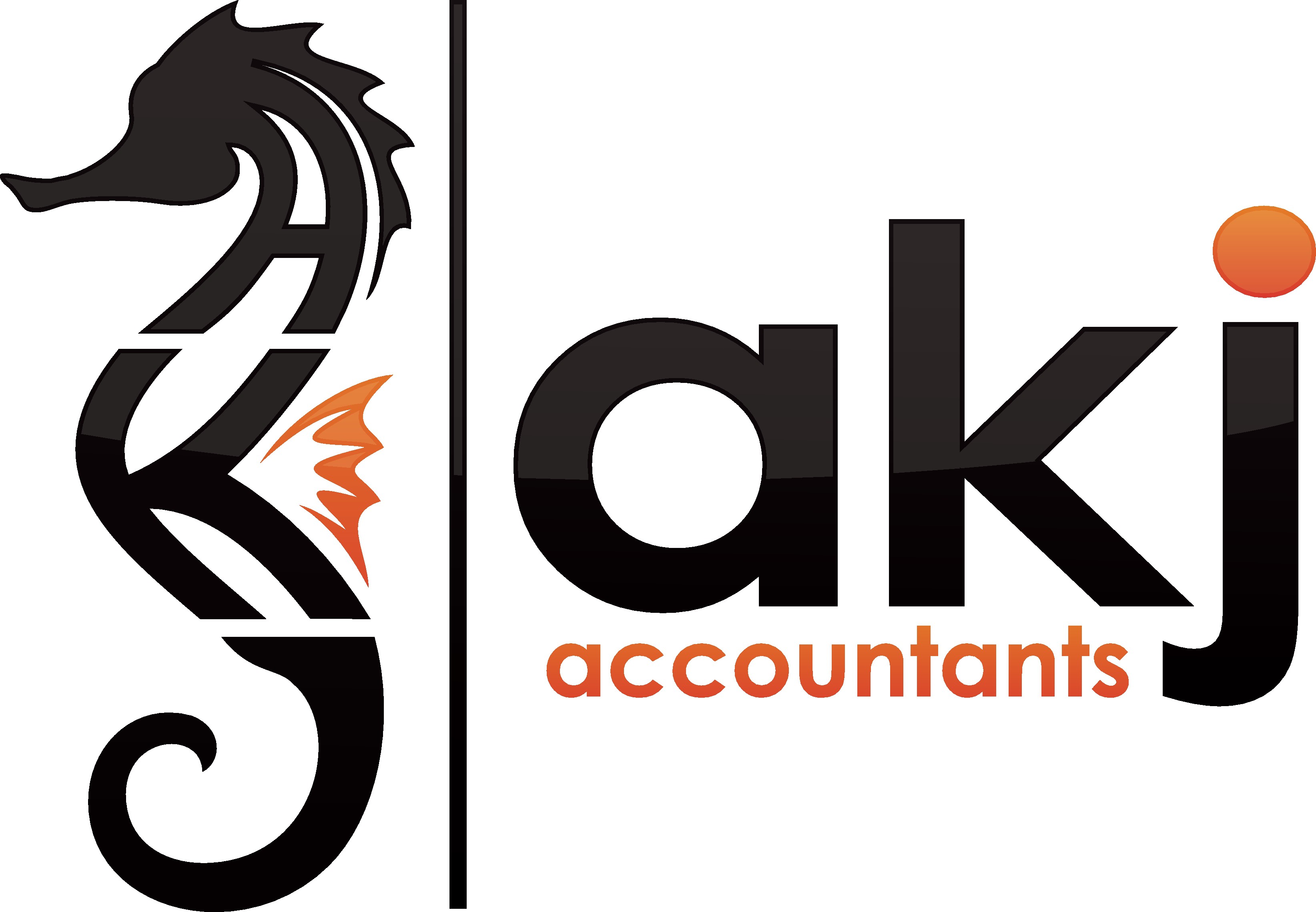 Create quintessential seahorse illustration using three letters "akj" for AKJ Accountants