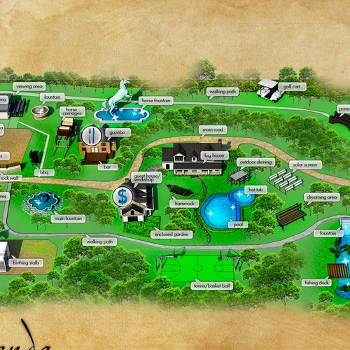 Create the next illustration for The Hacienda - Treasure Map