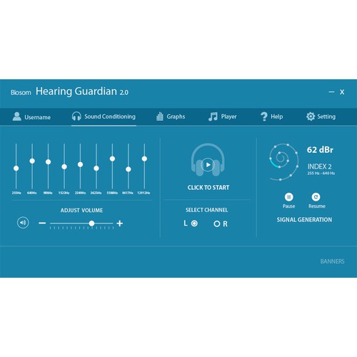 Design an desktop software interface for Biosom - Hearing Guardian version 2