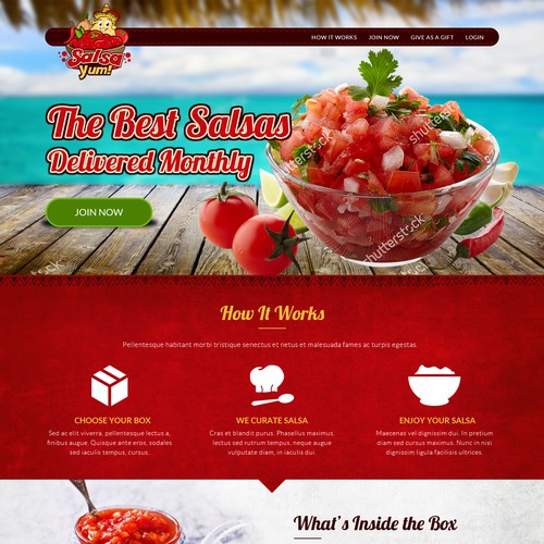 Landing page design for new subscription box company Salsa Yum!