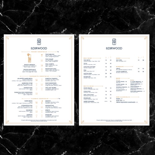 Menu for a 1920s themed cocktail bar