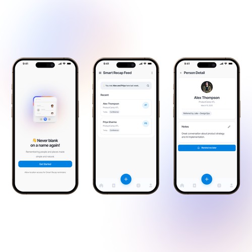 Smart Recall App – Modern Contact Memory UI