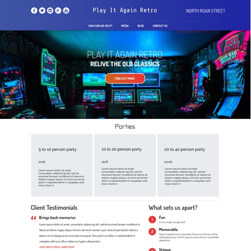 Home page entry for arcade