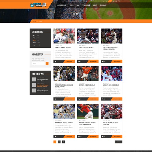 Design concept for sports betting site