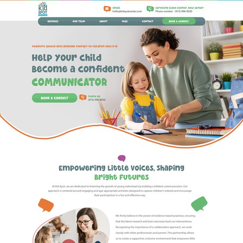 Homepage for a Child Speech Therapist Company