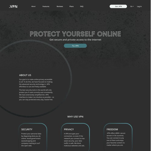 VPN service, landing page