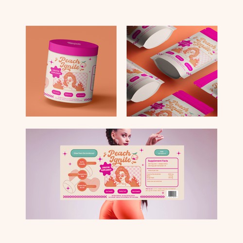 Label design for a retro creatine supplement for women 