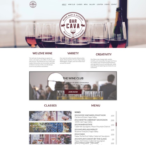 Web Design concept for a wine bar