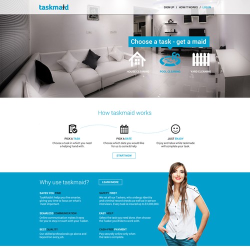 Design a fun & hip landing page for taskmaids (Guarantee contest!!! & long-term work!!!)