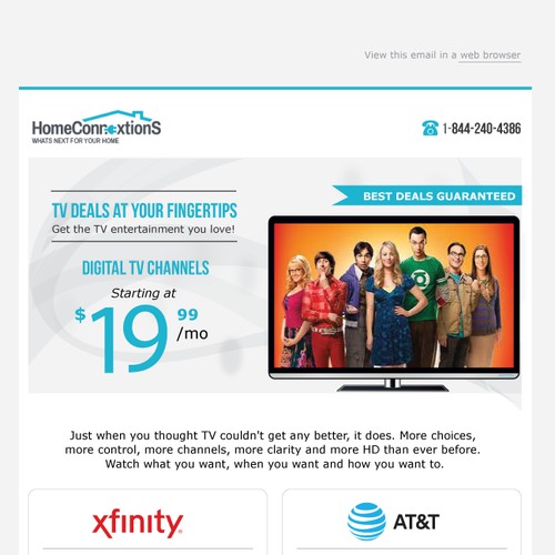 Email Designs for multi-varient test for Xfinity and AT&T