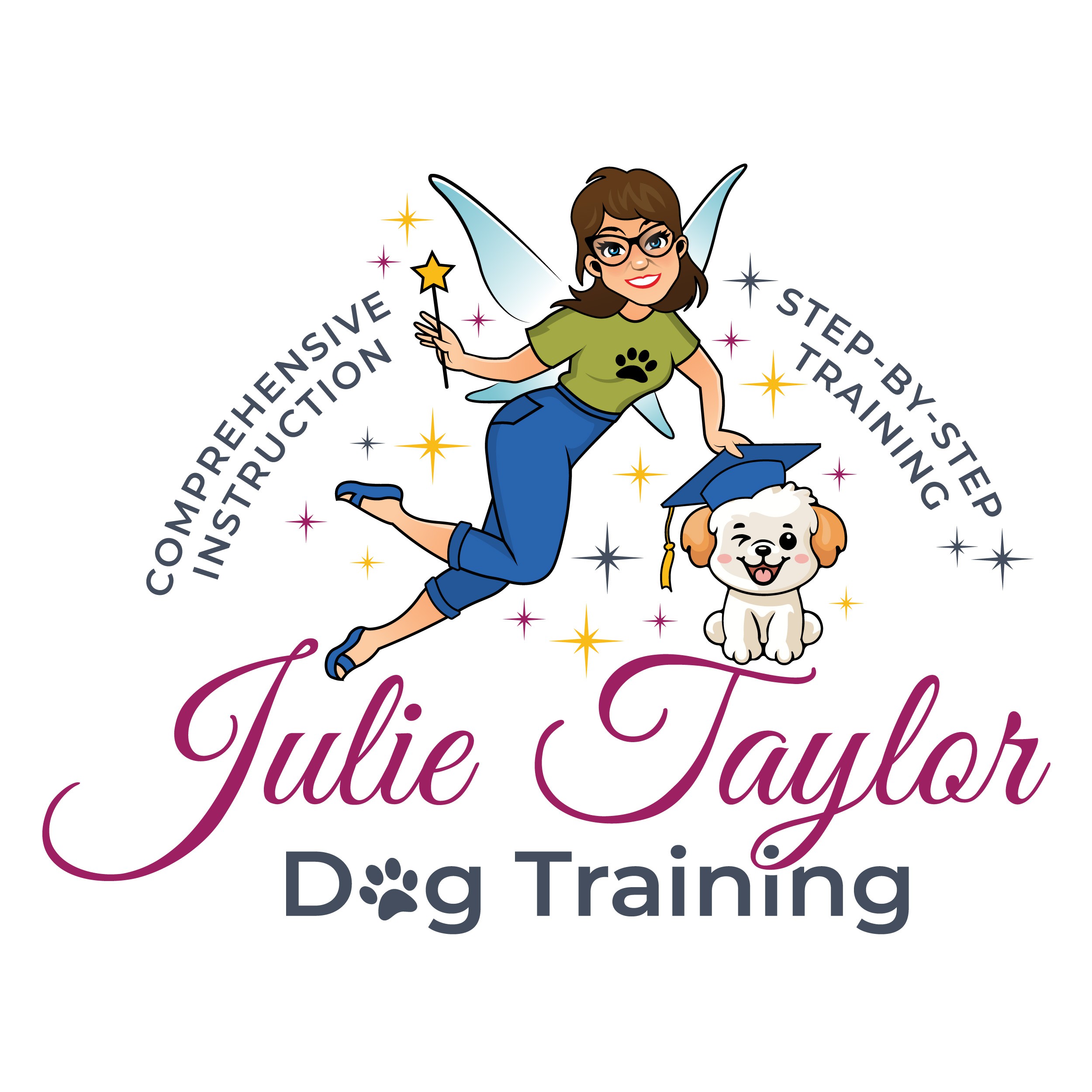 Dog trainer as a Tinkerbell fairy bestowing fairy dust onto a dog