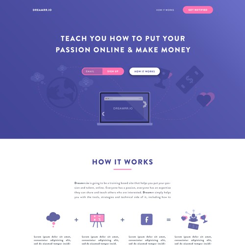 Landing page design for dreamrr.io